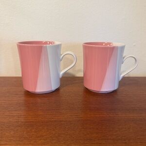 Vintage Retro Pink White Ceramic Stoneware Coffee Tea Mugs Made Japan Set of 2